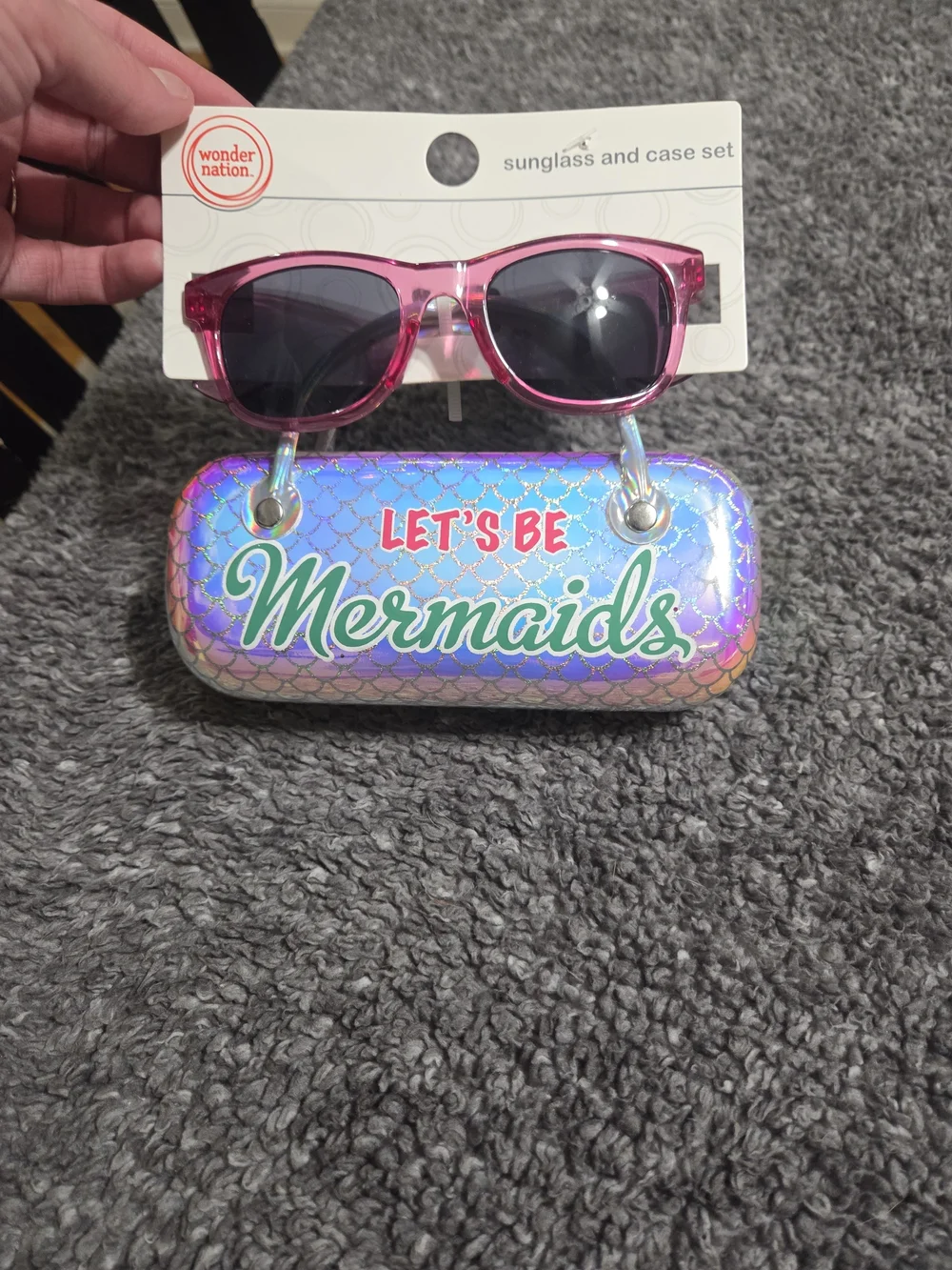 Wonder Nation Kids' Pink Sunglasses with 'Let's Be Mermaids' Holographic Case